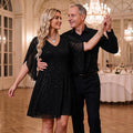 Women's Sparkly Cocktail Dresses for Wedding Guest Flutter Sleeve Loose Chiffon Party Dress (XS-XL)