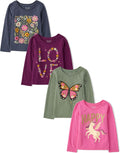 The Children's Place Baby Girls' and Toddler Unicorns,Butterflies,Trends Long Sleeve Graphic T-Shirts,4 Pack