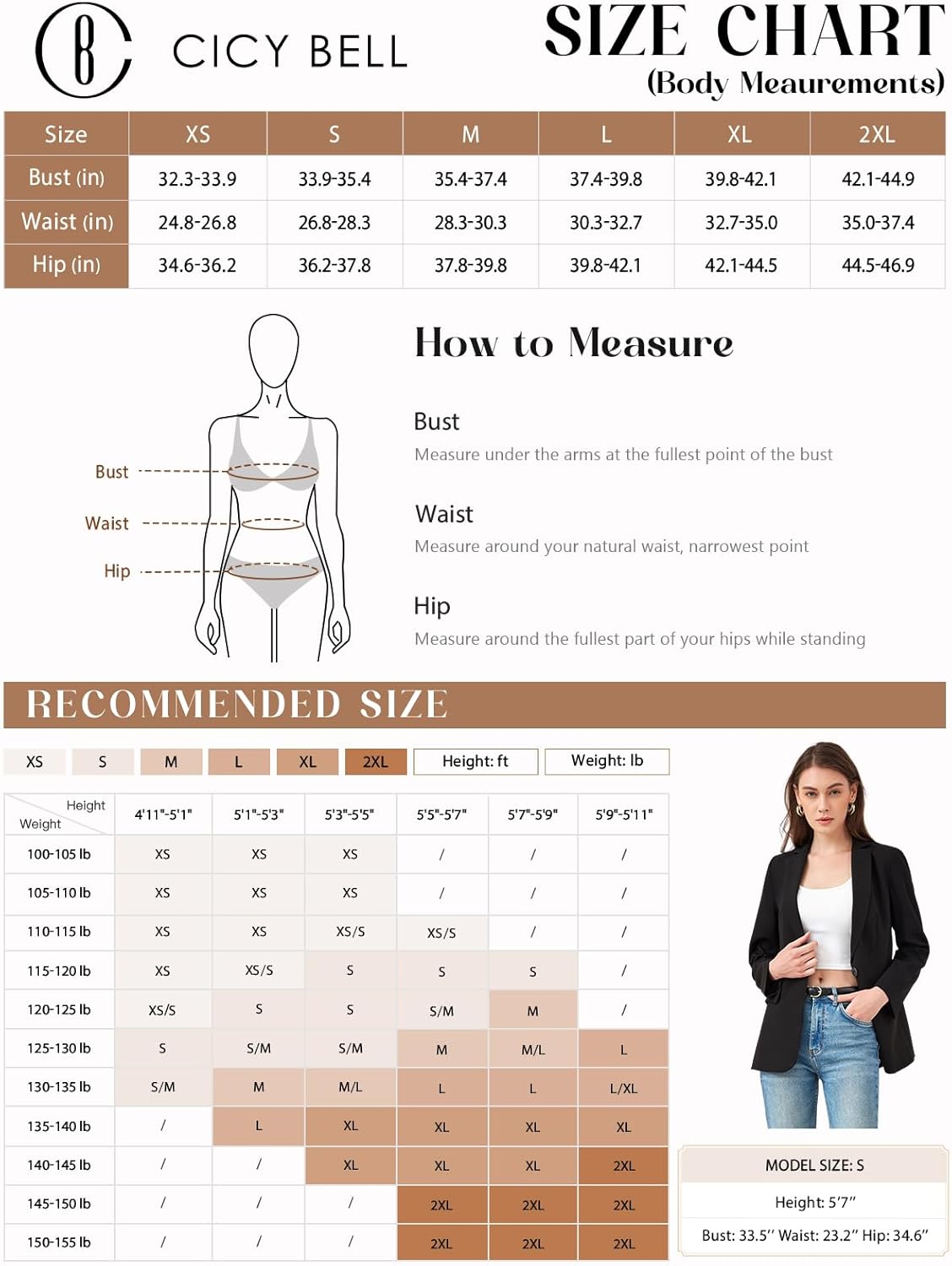 Cicy Bell Womens Casual Blazers Long Sleeve Work Office Suit Jackets Blazer