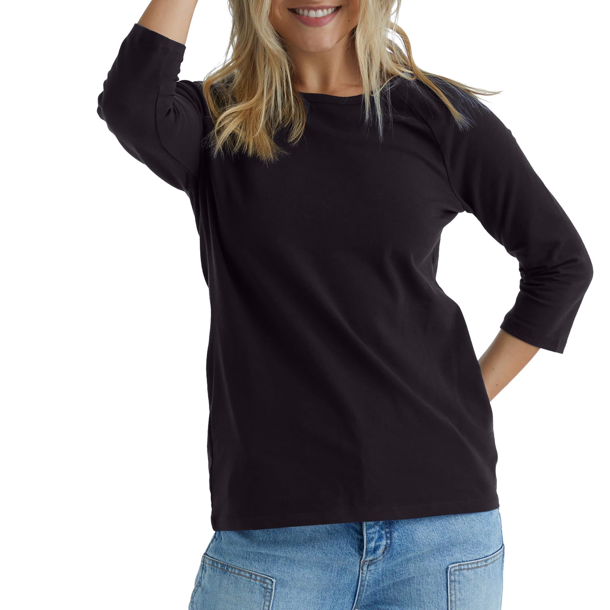 Hanes Women's Raglan Sleeve Stretch Cotton Crewneck Tee