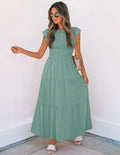 ZESICA Women's 2026 Summer Casual Flutter Short Sleeve Smocked Midi Dress