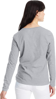 Hanes Women's Long Sleeve Cotton V-Neck T-Shirt, Lightweight V-Neck Tee, Modern Fit