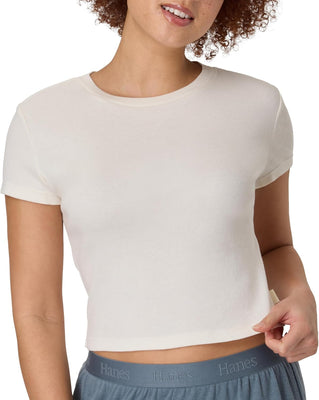 Hanes Women's Originals Baby Doll Tee, 2-Pack, Comfywear Supersoft Rib T-Shirt, Loungewear Pack