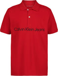 Calvin Klein Boys Short Sleeve Micro Pique Solid Polo, Button Closure, Soft & Comfortable