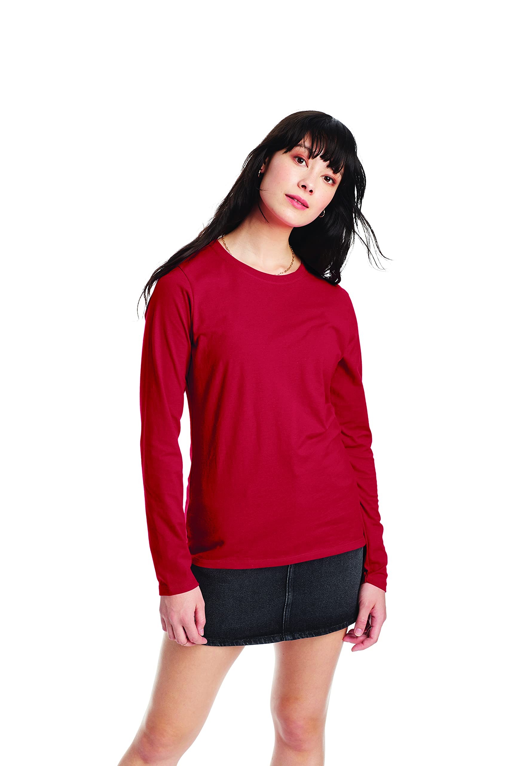 Hanes Women's Originals Long Sleeve Cotton T-Shirt, Lightweight Crewneck Tee, Modern Fit
