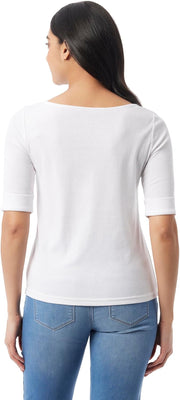 Gloria Vanderbilt Women's Alanis Boat Neck Knit Tee Shirt with Elbow Sleeves Standard
