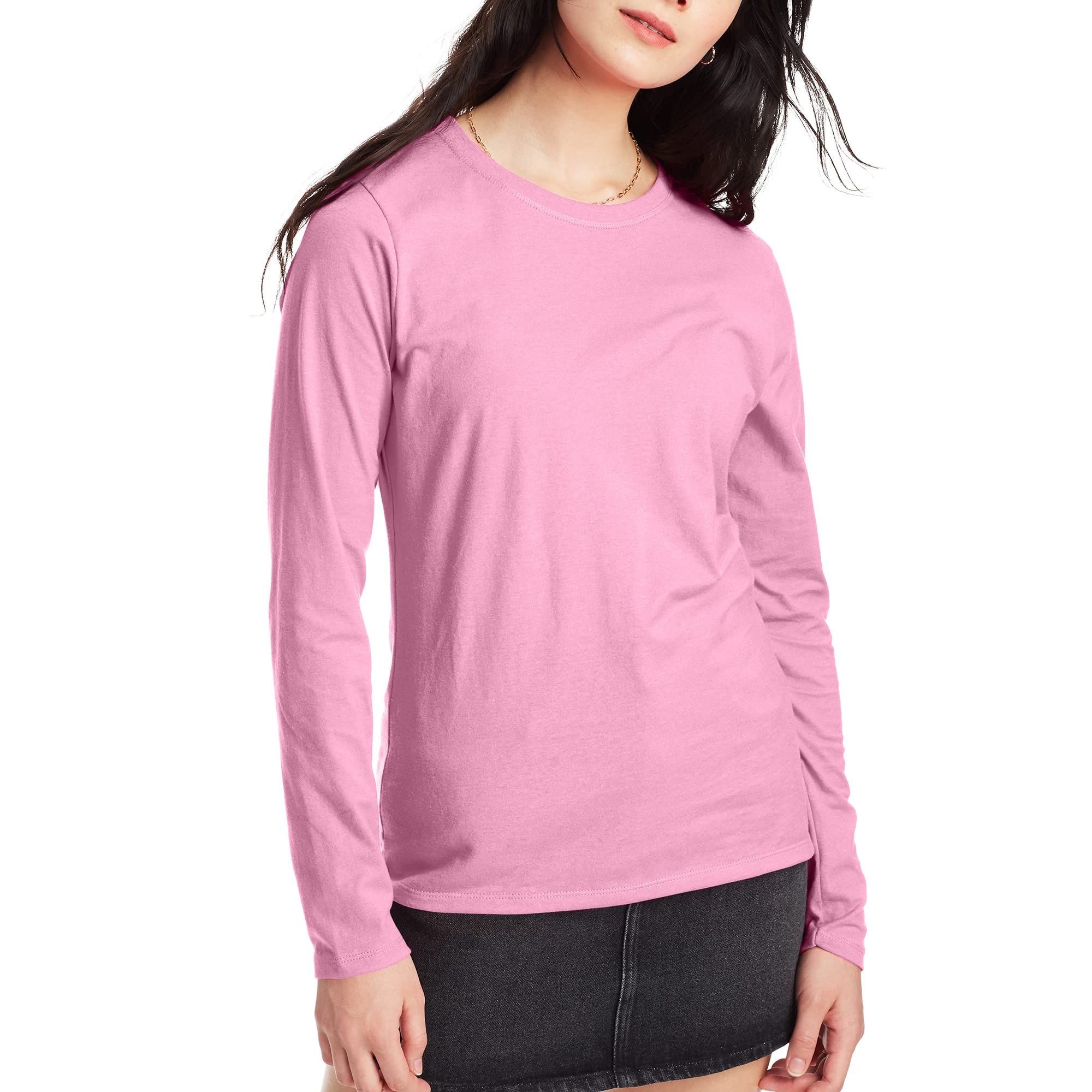 Hanes Women's Originals Long Sleeve Cotton T-Shirt, Lightweight Crewneck Tee, Modern Fit
