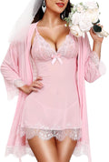 RSLOVE Women Sexy Lingerie Set 3 Piece Babydoll & Lace Kimono Robe Strap Chemise Sleepwear Mesh Nightgown