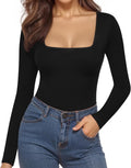 MANGOPOP Women's Square Neck Bodysuit Shirt Long Sleeve Short Sleeve Tops