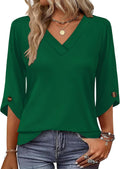 OFEEFAN 3/4 Length Sleeve Womens Tops Dressy Casual Blouses V Neck T Shirts Summer Tops Spring Outfits Loose Fit