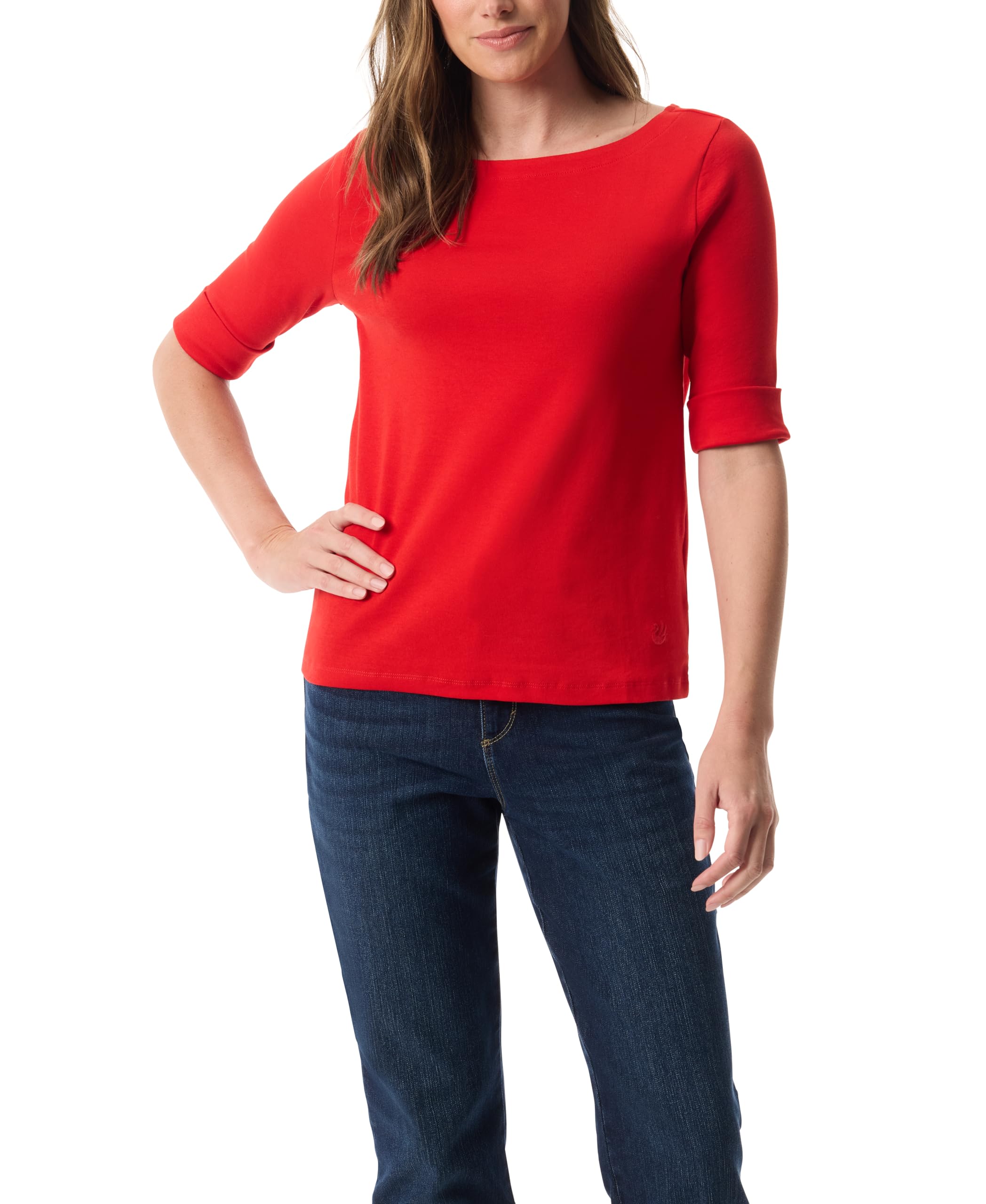 Gloria Vanderbilt Women's Alanis Boat Neck Knit Tee Shirt with Elbow Sleeves Standard