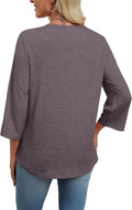 WIHOLL 3/4 Length Sleeve Womens Tops Boho V Neck Lace Shirt Trendy Blouses Dressy Casual Vacation Clothes S-3XL
