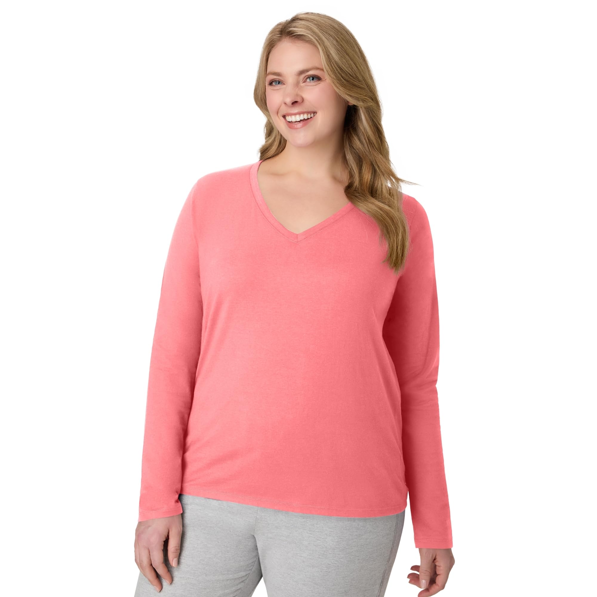 Hanes Women's Long Sleeve Cotton V-Neck T-Shirt, Lightweight V-Neck Tee, Modern Fit