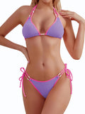TASHEHE Women's Triangle String Bikini Set Sexy Tie Side Two Piece Swimsuit Cute Halter Bathing Suit