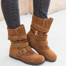 Load image into Gallery viewer, Women's Buckle Strap Winter Boots | Matte Round-Toe Flat Ankle Boots
