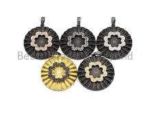 Load image into Gallery viewer, CZ Clear/Black Micro Pave Round With Flower Pendant, CZ Pave Pendant, Gold/Rose Gold/Silver/Gunmetal plated, 36x38mm, Sku#F772