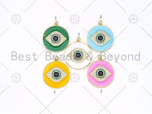 Load image into Gallery viewer, Large CZ Micropave Evil Eye On Colorful Enamel Round Coin Shape Pendant, 18k Gold Filled Protection Eye Enamel Charm,30mm,Sku#LK420