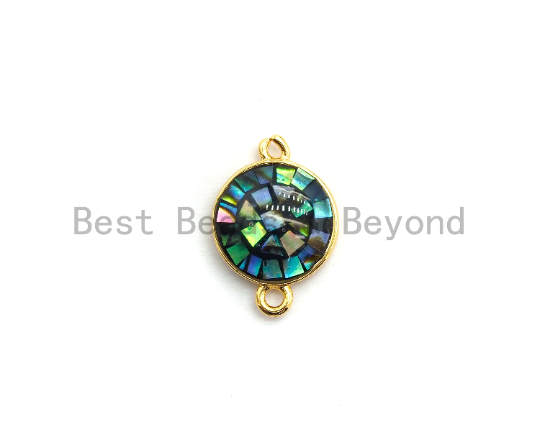100% Natural Abalone Round Connector with Gold/Silver Plated Edging, Abalone Connector for Earring Bracelets Necklace, 10x15mm,SKU#Z282