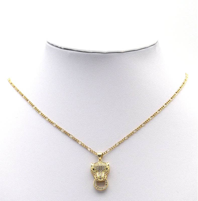 CZ Gold Leopard Head Charm, Sku#LX133