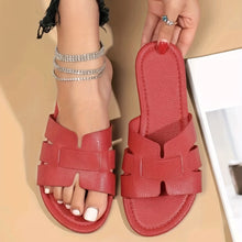 Load image into Gallery viewer, Women's Square Toe Flat Sandals | Hollow Cutout Slides PU Snakeskin