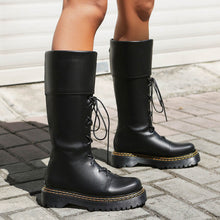 Load image into Gallery viewer, Women's High-Heeled Lace-Up Thigh-High Boots | Chunky Heel Round Toe PU Leather