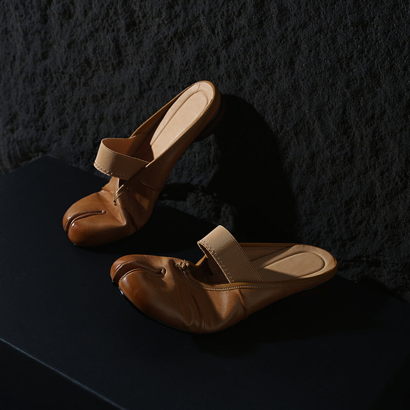 Women's Split-Toe Tabi Mules | Full Grain Cowhide Leather Ballet Flats