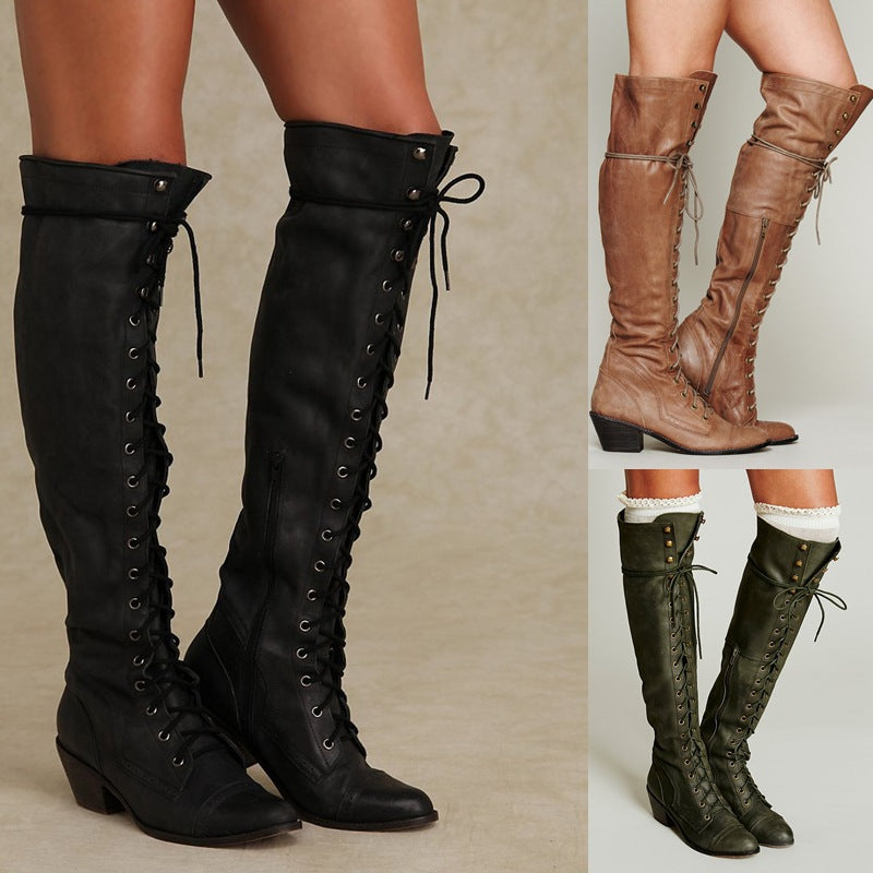 Women's Over-the-Knee Boots – PU Leather Round-Toe High-Shaft Boots with Side Zipper