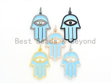 Load image into Gallery viewer, Enamel Oil Drop Hamas Hand Pendant,Cubic Zirconia Hamas Hand Pave Pendant, Blue Pave Pendant, 29x43mm, SKU#F599C