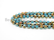Load image into Gallery viewer, 60/36 Long Hand Knotted Blue Gold Color Crystal Necklace, Double Wrap Necklace, Turquoise Color 4mm/8mm Rondelle Crystal Beads, SKU#D19