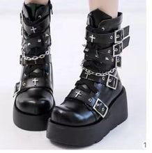 Load image into Gallery viewer, Women's Chunky Round-Toe Dr Martens Style Platform Boots | Side Zipper Wedge Heel