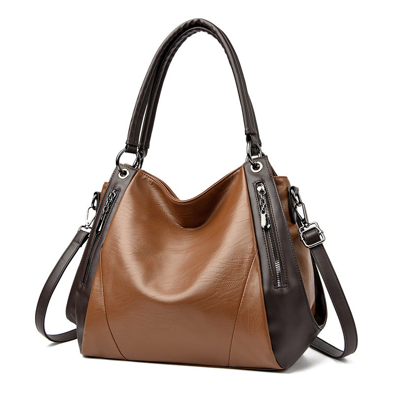 Women's Soft Leather Tote Bag - Urban Minimalist Shoulder Bag with Multiple Compartments