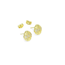 Load image into Gallery viewer, Clear CZ Round Checkboard Stud Earrings, Sku#A372