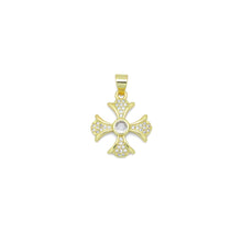 Load image into Gallery viewer, Gold Clear CZ Cross Flower Charm Pendant, Sku#LK986