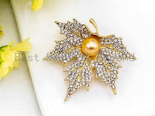 Load image into Gallery viewer, Vintage CZ Micro Pave Maple Leaf Brooch Pin, Sku#P35