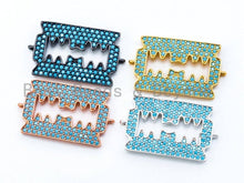 Load image into Gallery viewer, CZ Turquoise Micro Pave Razor Blade Connector, Blue CZ Pave in Gold, Silver, Black, Rose Gold Finish Charm, Bracelet Charm,15x26mm, sku#M20