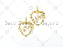 Load image into Gallery viewer, CZ Micro Pave Love On Heart Shape with Bamboo Frame Pendant,18K Gold Filled Heart Charm, Necklace Bracelet Charm Pendant,23x26mm,Sku#LK384