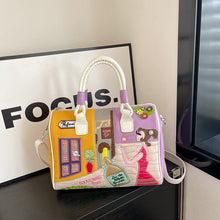 Load image into Gallery viewer, Premium Embroidered Boston Bag - PU Leather Handbag with Patchwork Design