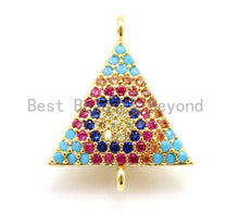 Load image into Gallery viewer, CZ Micro Pave Multi Color Evil Eye Triangle Connector, Cubic Zirconia Space Connector Charm, Gold/Rose Gold, 18x14mm, 1pc/2pcs sku# E85