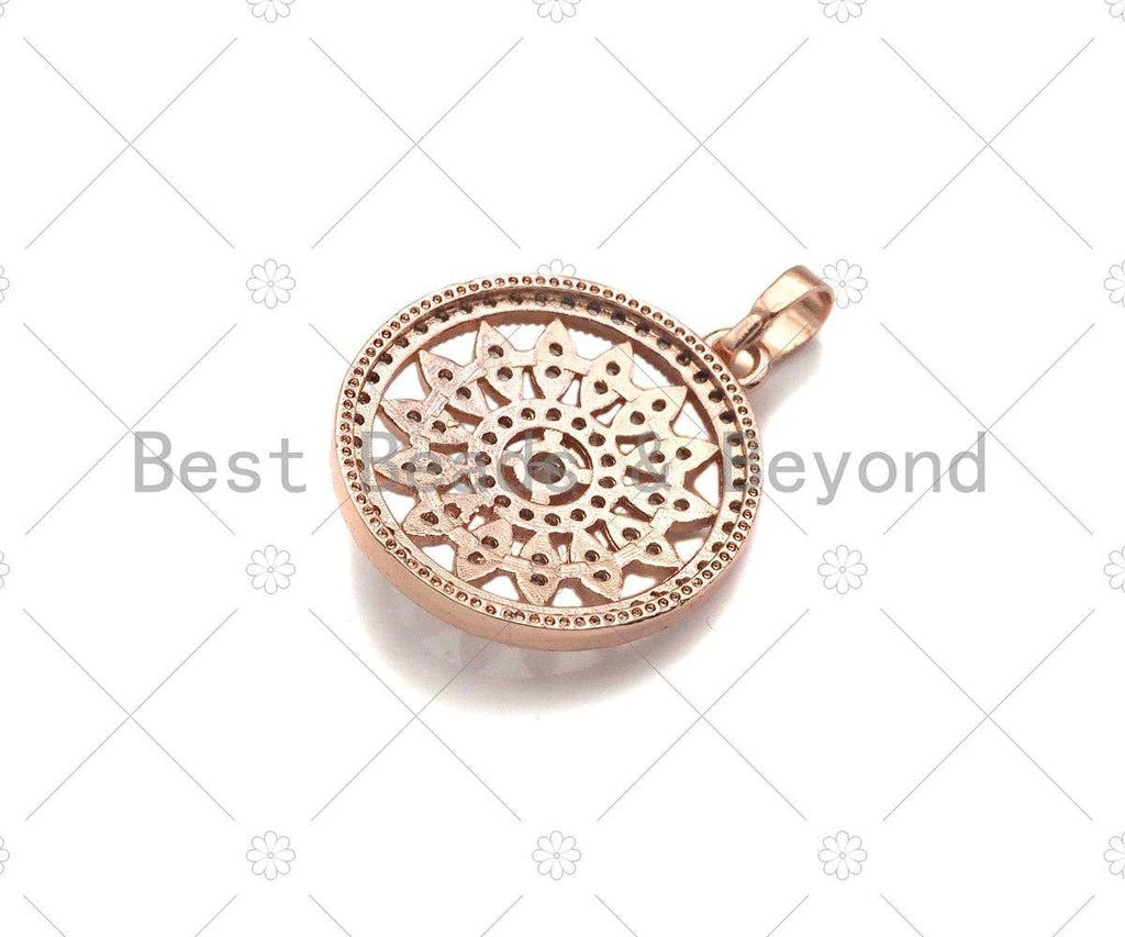 CZ Micro Pave Sunflower On Round Ring Pendant,Cubic Zirconia SKU#B130