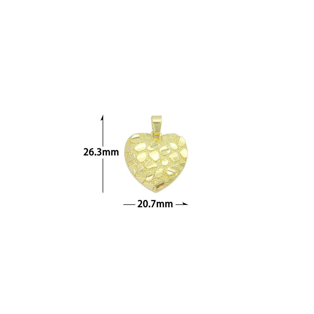 Gold Nugget Textured Heart Charm Pendant,Sku#LX855