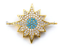Load image into Gallery viewer, CZ Micro Pave Polar Star/North Star Turquoise Eye Connector, Gold/Rose Gold/Gunmental Tone, 22x27mm,1pc, sku#M173