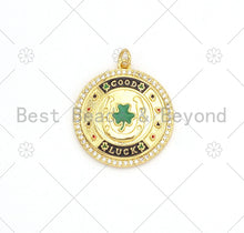 Load image into Gallery viewer, CZ Micro Pave Green Enamel Leaf  On Round Medallion Shape Pendant,18K Gold Filled Good Luck Charm, Necklace Bracelet Charm,25x28mm,Sku#LK380