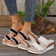 Load image into Gallery viewer, Women's Hemp Rope Wedge Sandals | Suede Woven Ethnic Platform Slides