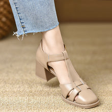 Load image into Gallery viewer, Women's Chunky Heel Peep-Toe Sandals | Hollow-Out Buckle Strap | PU Upper | Sizes 34–40