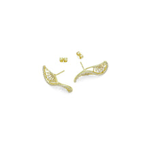 Load image into Gallery viewer, Gold Clear CZ Twisted Fan Shape Stud Earrings, Sku#A421