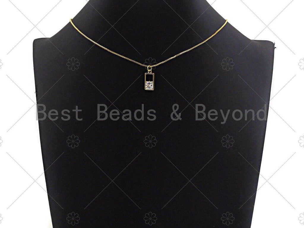 Clear CZ Micro Pave Big CZ In Rectangle Shape Pendant, Frame Pave Pendant, Gold plated, 8x16mm, Sku#LK32
