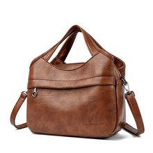 Load image into Gallery viewer, Women's Retro Patchwork PU Leather Tote Bag – Multi-Compartment Shoulder Bag with Triple Straps