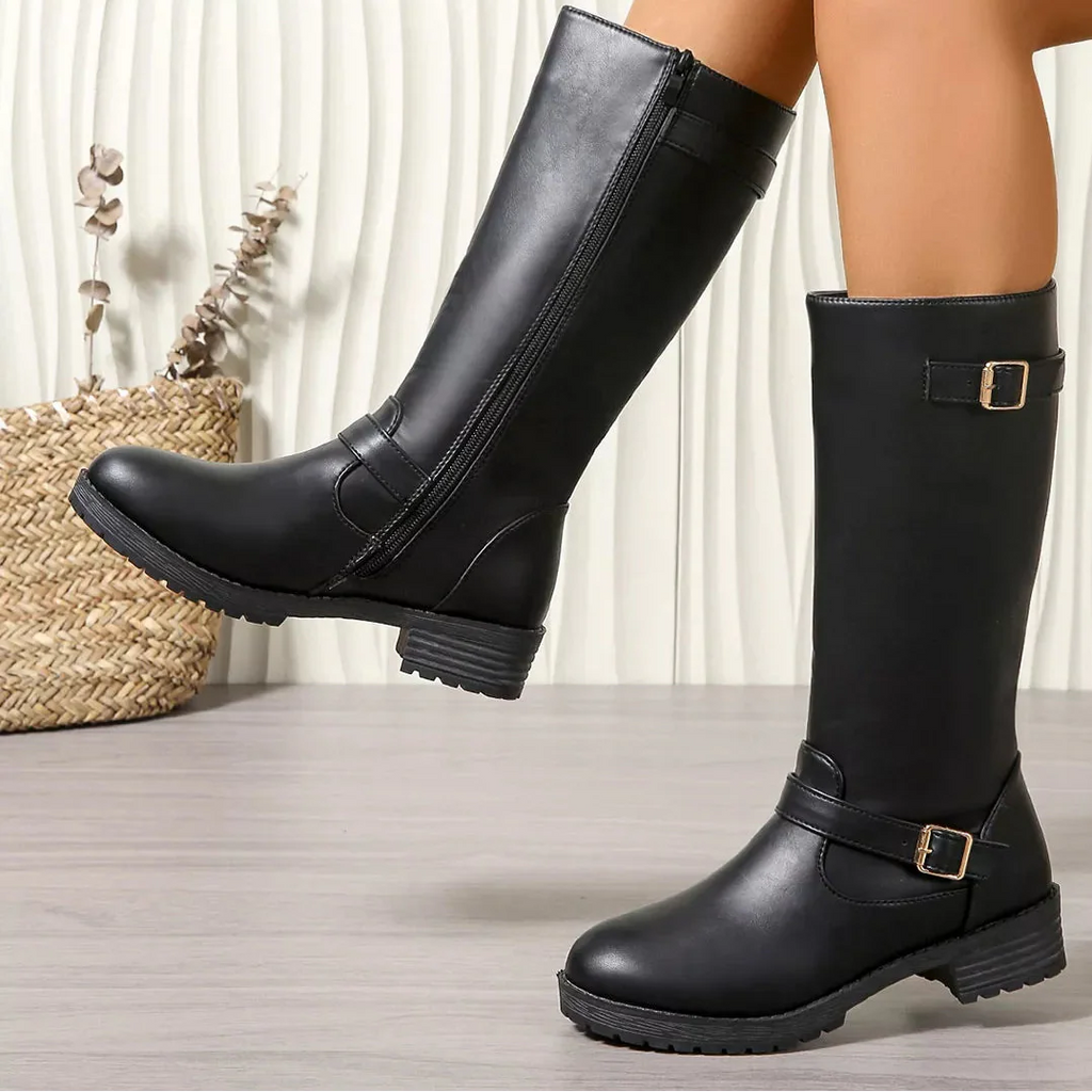 Women's Round Toe Block Heel Boots | Mid Heel Side Zip Ankle Boots