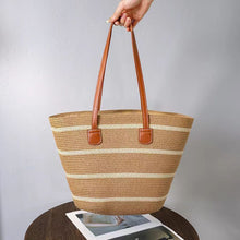 Load image into Gallery viewer, Women's Woven Straw Tote Bag - Minimalist Urban Casual Shoulder Bag with Zipper Compartment