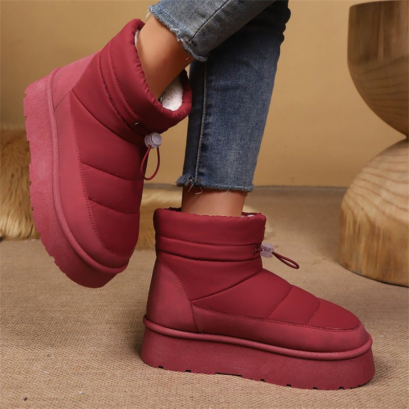 Women's Fleece-Lined Slip-On Short Boots | Warm Cotton Lining, Waterproof PU Upper, Mid Heel